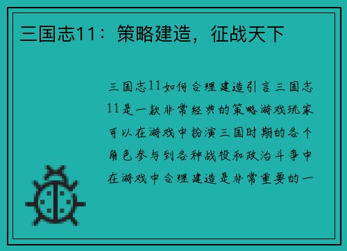 三国志11：策略建造，征战天下